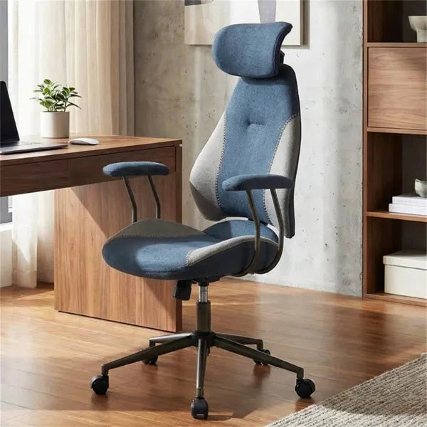 Gray Blue Color Blocking Office Chair With 2D Adjustable Headrest, Ergonomic High-Back Desk Chair 330 Lbs Capacity