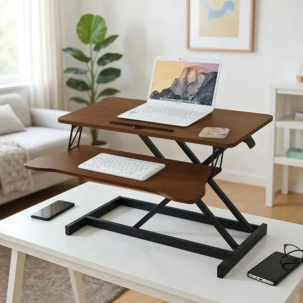 32-Inch Sit-to-Stand Desk Converter – Dual Monitor Walnut – alternate product view