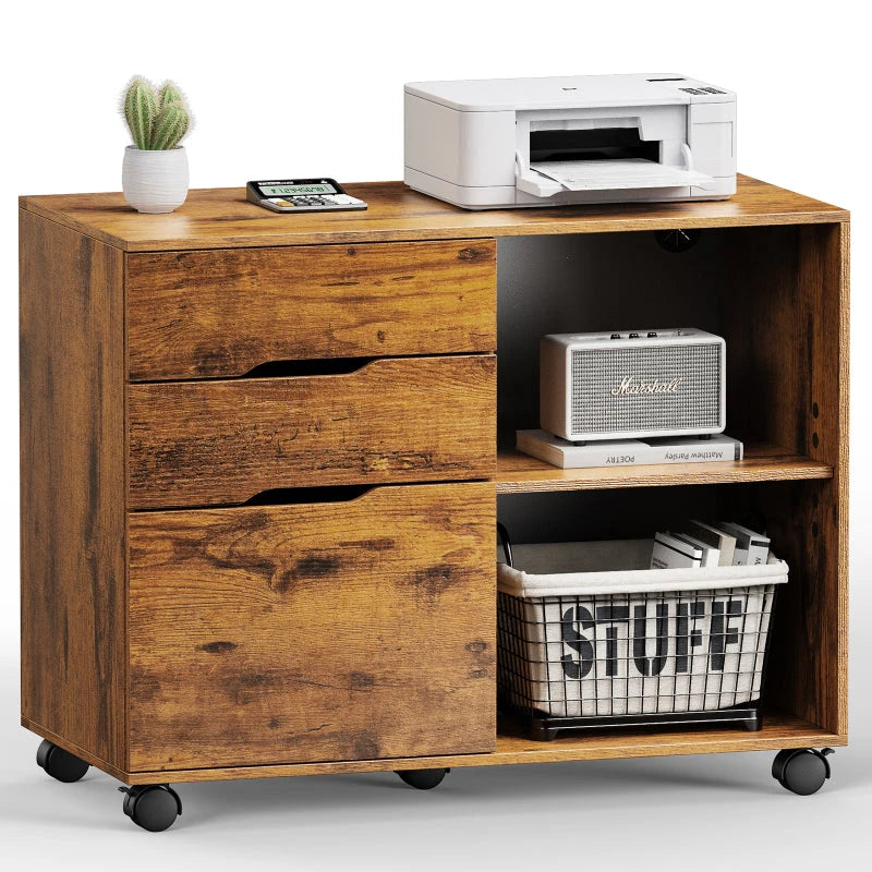 3 Drawer Mobile Rolling Lateral File Cabinet For Home Office And Kids Room