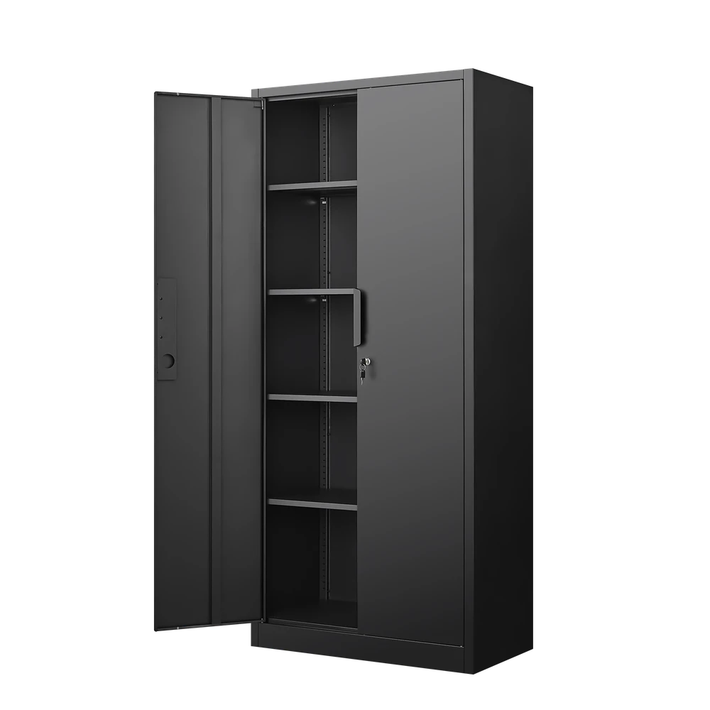72-Inch 2-Door File Cabinet With Lock, 4 Adjustable Shelves, Heavy-Duty Steel Construction, For Commercial Office, Home Office, Legal Size & Letter File Storage, Organization Cabinet In Black