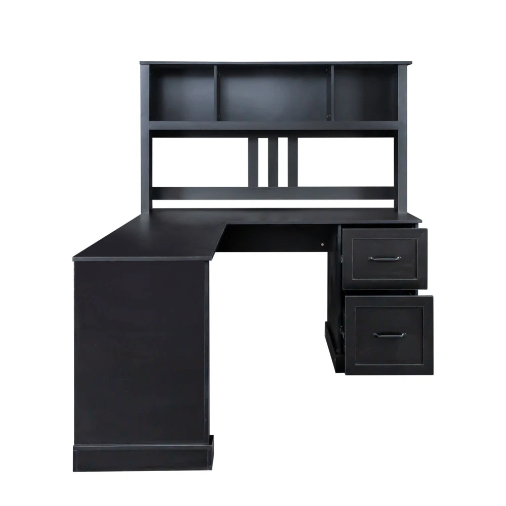 Home Office Computer Desk With Hutch, Antiqued Black Finish – alternate product view
