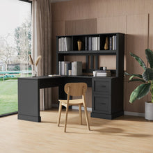 Home Office Computer Desk With Hutch, Antiqued Black Finish – Black