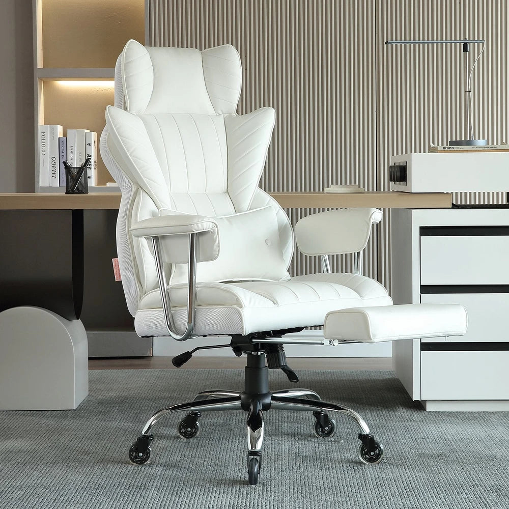 Big & Tall Reclining Office Chair with Footrest – White – alternate product view