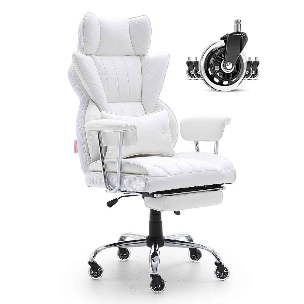 Big & Tall Reclining Office Chair with Footrest – White – White