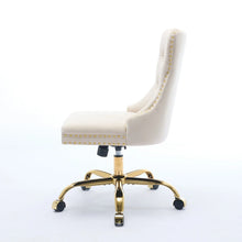 Modern Velvet Tufted Office Chair – Gold Base Swivel – Beige – alternate product view
