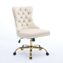 Modern Velvet Tufted Office Chair – Gold Base Swivel – Beige – alternate product view