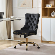 Modern Velvet Tufted Office Chair – Gold Base Swivel – Black – Black