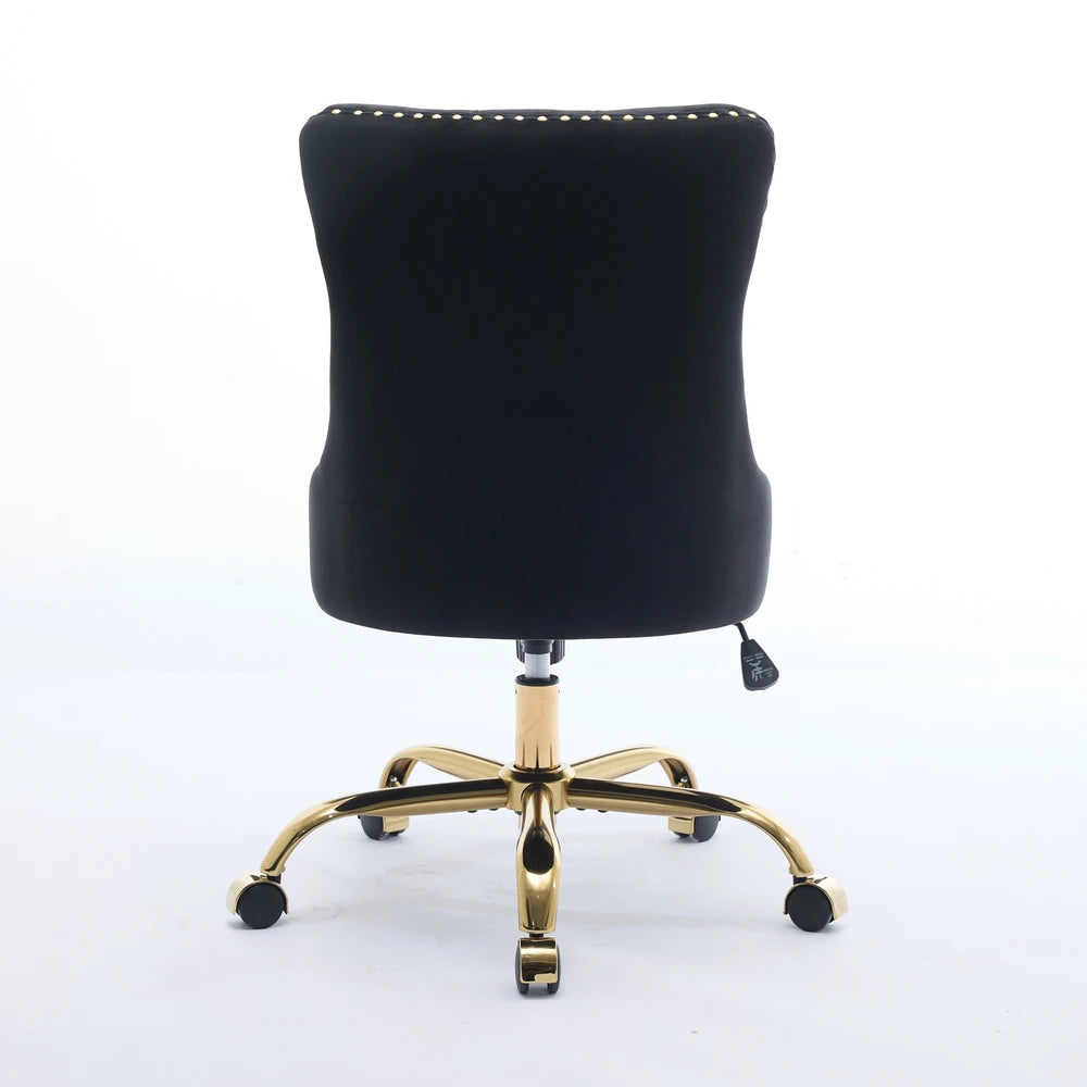 Modern Velvet Tufted Office Chair – Gold Base Swivel – Black – alternate product view