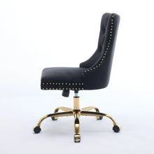 Modern Velvet Tufted Office Chair – Gold Base Swivel – Black – alternate product view