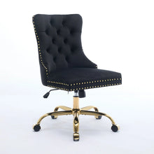 Modern Velvet Tufted Office Chair – Gold Base Swivel – Black – alternate product view