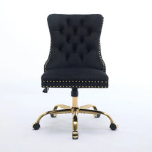 Modern Velvet Tufted Office Chair – Gold Base Swivel – Black – alternate product view