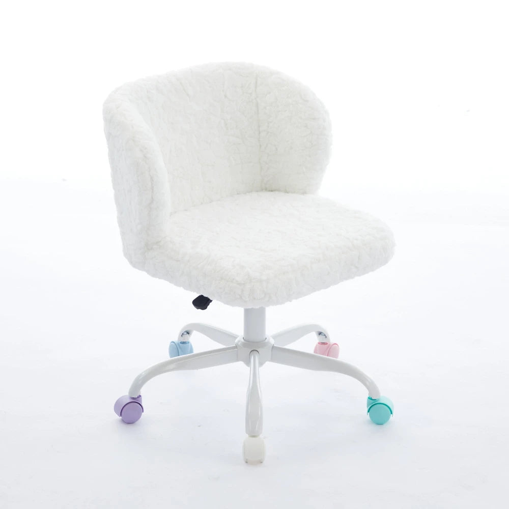 A&A Furniture Office Chair,Artificial Rabbit Hair Home Office Chair With Metal Base,Adjustable Desk Chair Swivel Office Chair,Vanity Chair  Ivory
