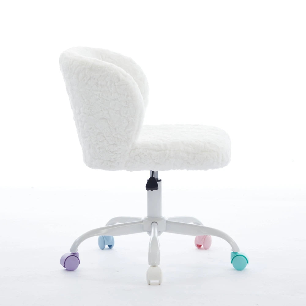 A&A Furniture Office Chair,Artificial Rabbit Hair Home Office Chair With Metal Base,Adjustable Desk Chair Swivel Office Chair,Vanity Chair  Ivory