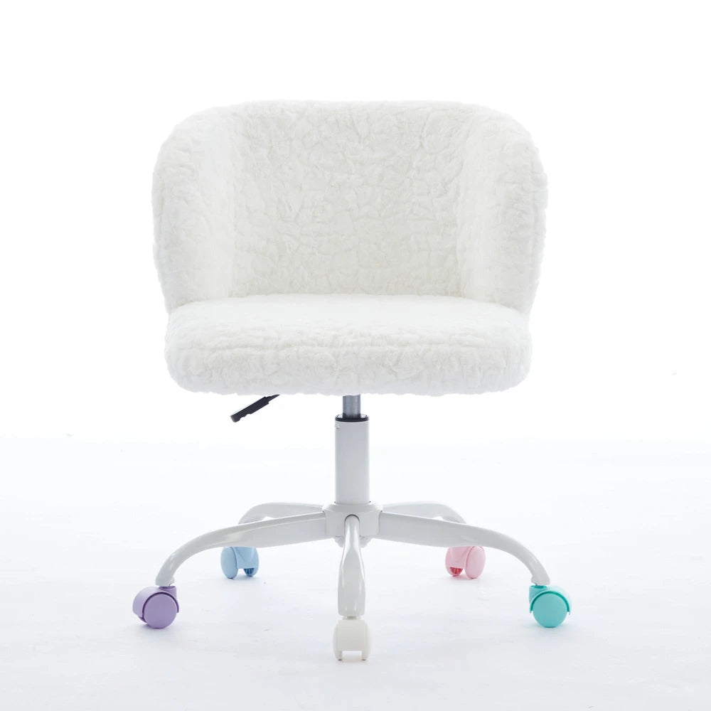A&A Furniture Office Chair,Artificial Rabbit Hair Home Office Chair With Metal Base,Adjustable Desk Chair Swivel Office Chair,Vanity Chair  Ivory