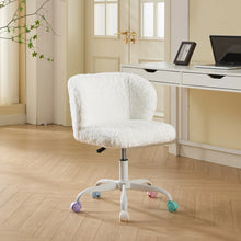 Rabbit Hair Vanity Office Chair – Metal Base Swivel – Ivory – Ivory