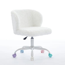 Rabbit Hair Vanity Office Chair – Metal Base Swivel – Ivory – alternate product view