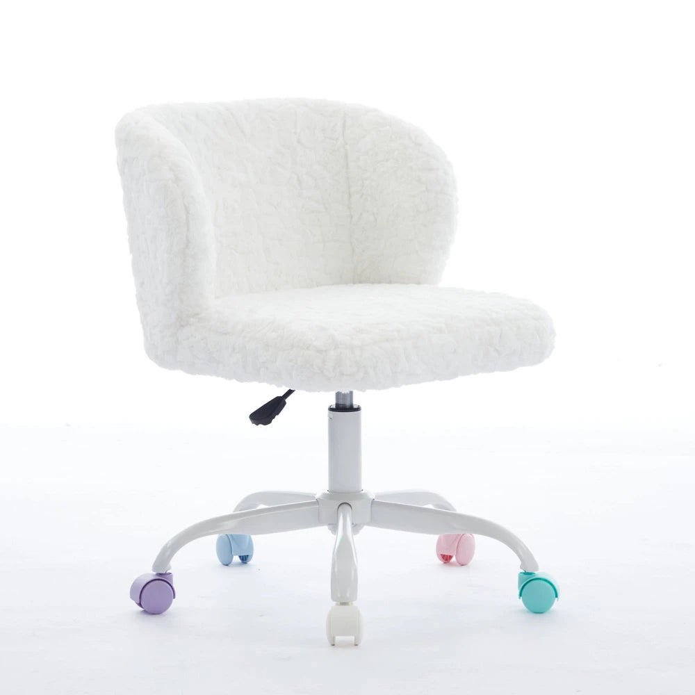 A&A Furniture Office Chair,Artificial Rabbit Hair Home Office Chair With Metal Base,Adjustable Desk Chair Swivel Office Chair,Vanity Chair  Ivory