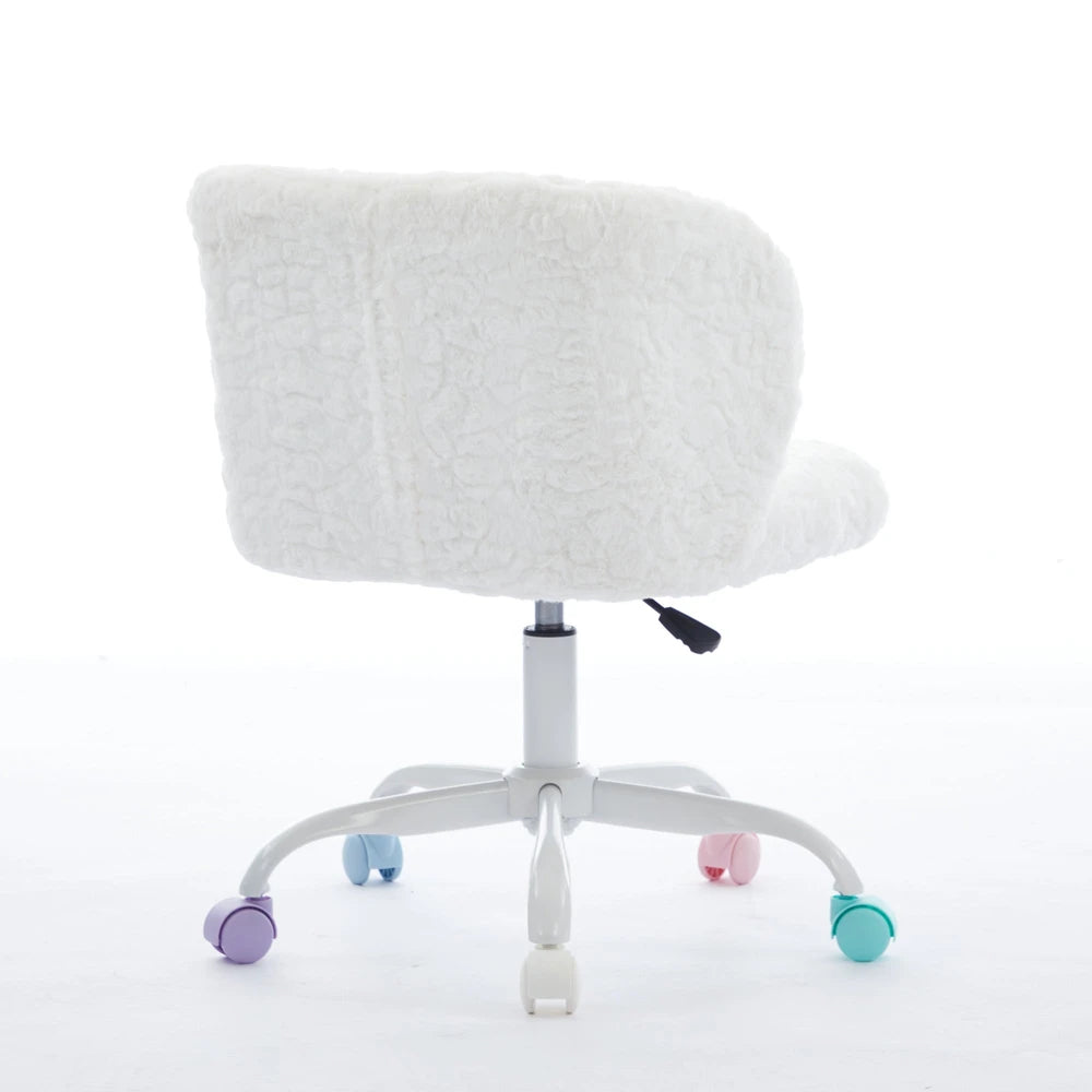 Rabbit Hair Vanity Office Chair – Metal Base Swivel – Ivory – alternate product view