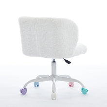 Rabbit Hair Vanity Office Chair – Metal Base Swivel – Ivory – alternate product view