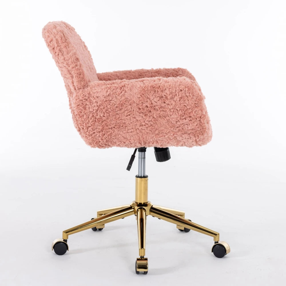 A&A Furniture Office Chair,Artificial Rabbit Hair Home Office Chair With Golden Metal Base,Adjustable Desk Chair Swivel Office Chair,Vanity Chair