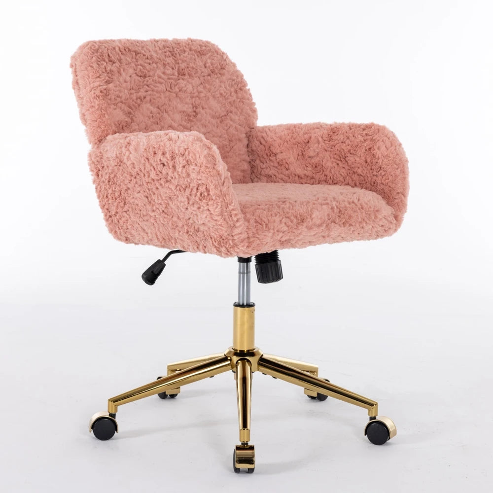 A&A Furniture Office Chair,Artificial Rabbit Hair Home Office Chair With Golden Metal Base,Adjustable Desk Chair Swivel Office Chair,Vanity Chair