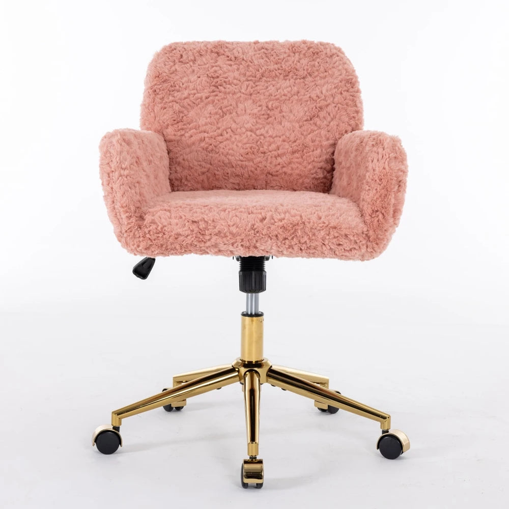 A&A Furniture Office Chair,Artificial Rabbit Hair Home Office Chair With Golden Metal Base,Adjustable Desk Chair Swivel Office Chair,Vanity Chair