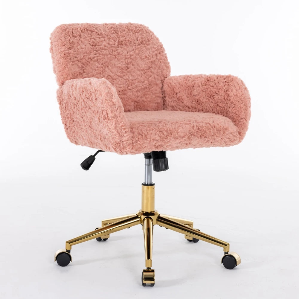 A&A Furniture Office Chair,Artificial Rabbit Hair Home Office Chair With Golden Metal Base,Adjustable Desk Chair Swivel Office Chair,Vanity Chair