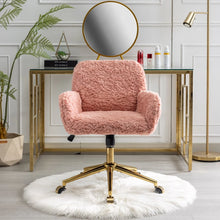 Rabbit Hair Vanity Chair with Gold Swivel Base – Pink