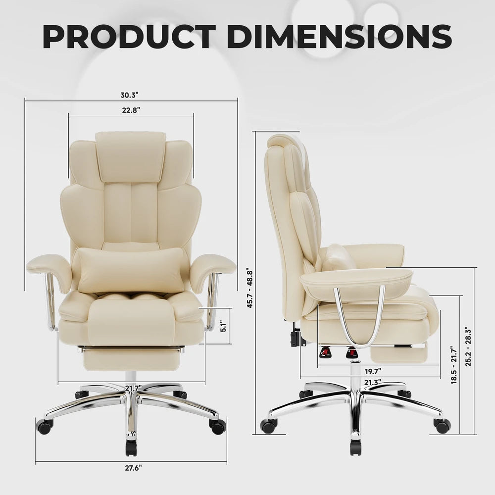 Big & Tall Executive Reclining Office Chair with Footrest – Beige – alternate product view