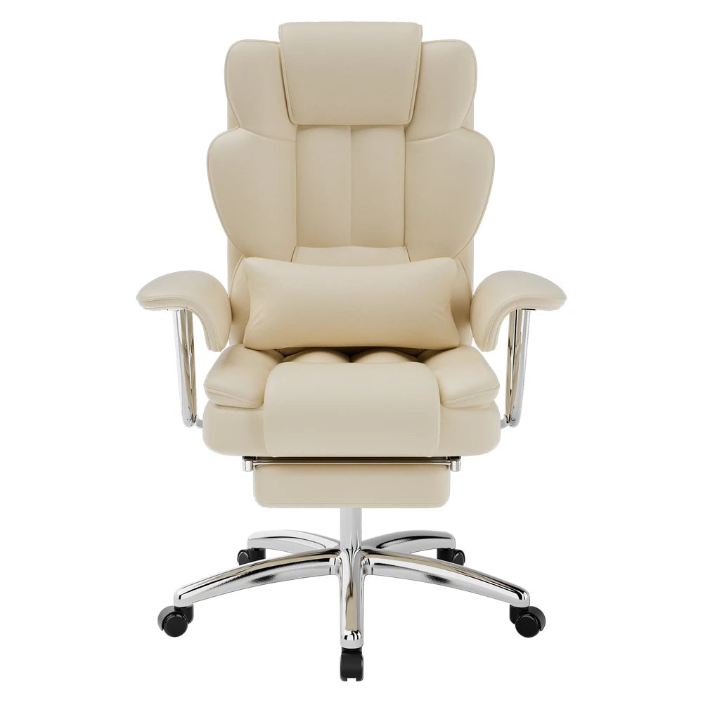 Office Chair, Big And Tall Executive Office Chair With Footrest, Leather Computer Chair, Ergonomic Reclining Chair High Back , Large Home Office Chair Beige