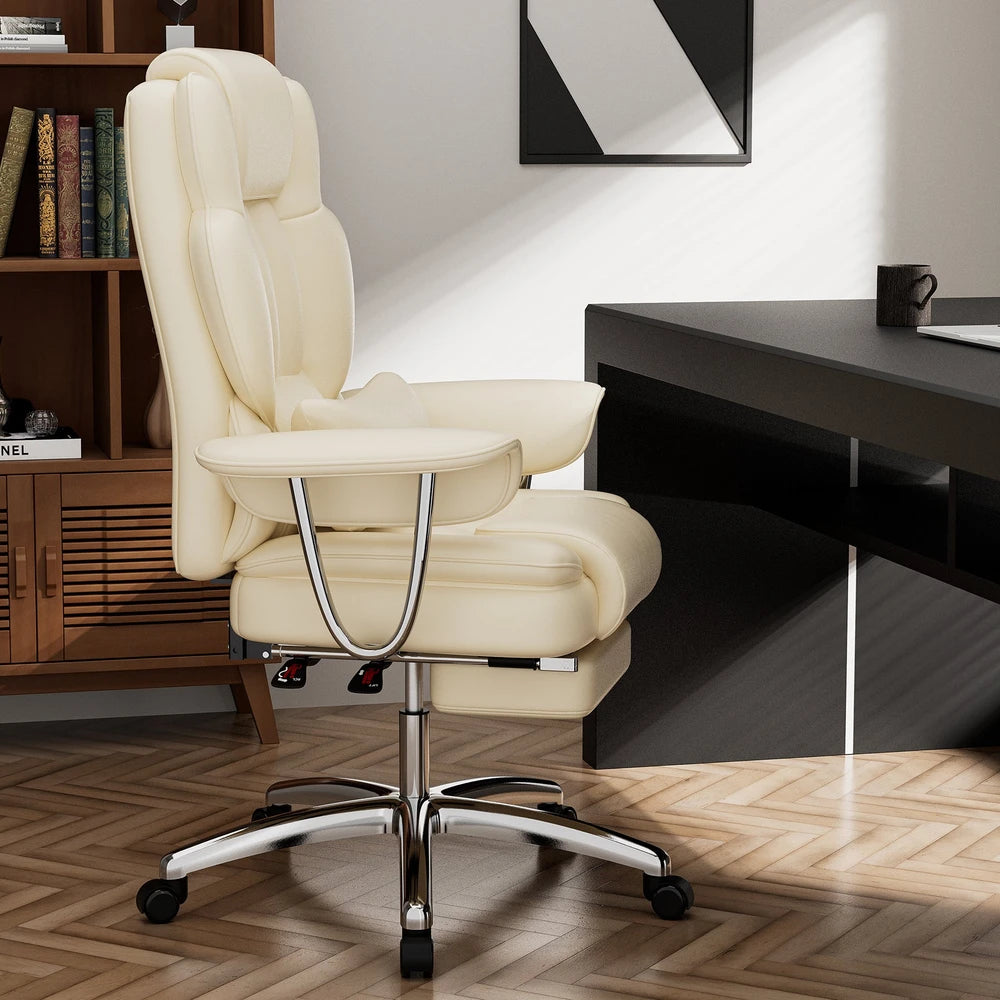 Big & Tall Executive Reclining Office Chair with Footrest – Beige – alternate product view