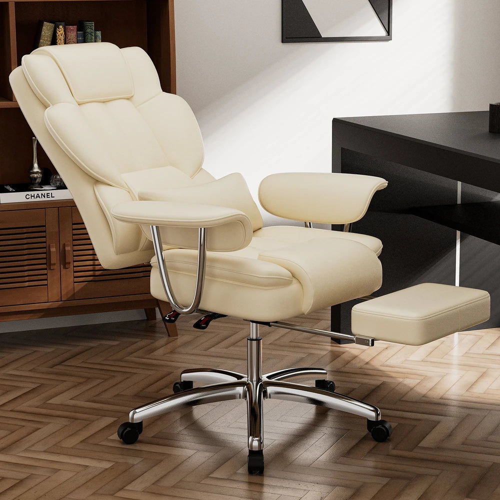 Big & Tall Executive Reclining Office Chair with Footrest – Beige – alternate product view
