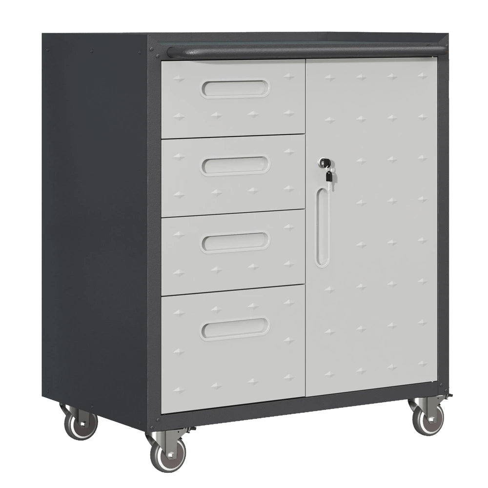 Sturdy Metal Tool Storage Cabinet With Wheels - Tool Storage Cabinet For Garage, Office, And Home Organizer Solutions, Black Gray
