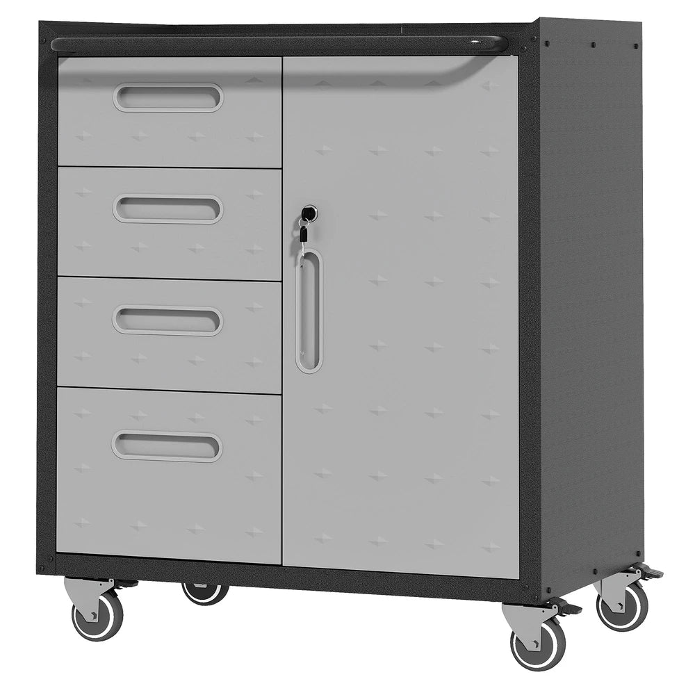 Sturdy Metal Tool Storage Cabinet With Wheels - Tool Storage Cabinet For Garage, Office, And Home Organizer Solutions, Black Gray
