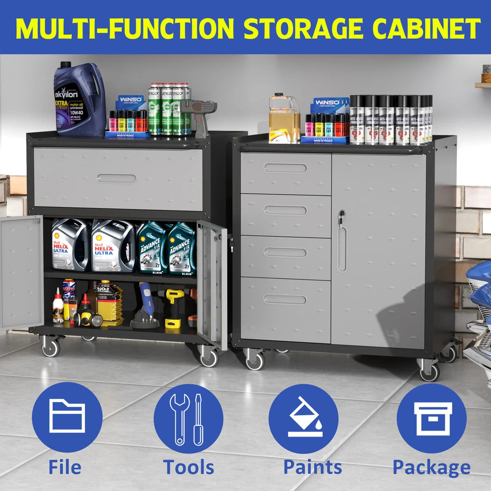 Metal Tool Storage Cabinet on Wheels – Garage & Office – alternate product view