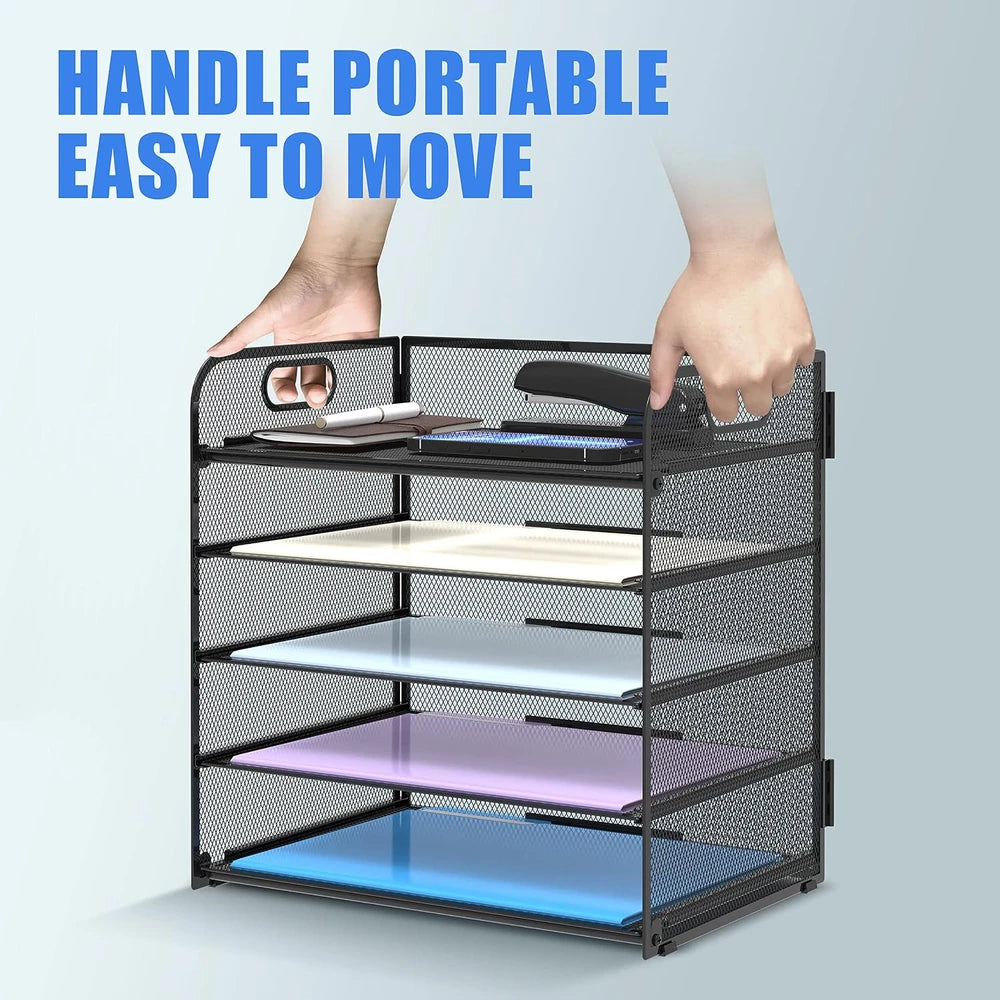 5-Tier Mesh Desk Paper Organizer & Letter Tray with Handles – alternate product view