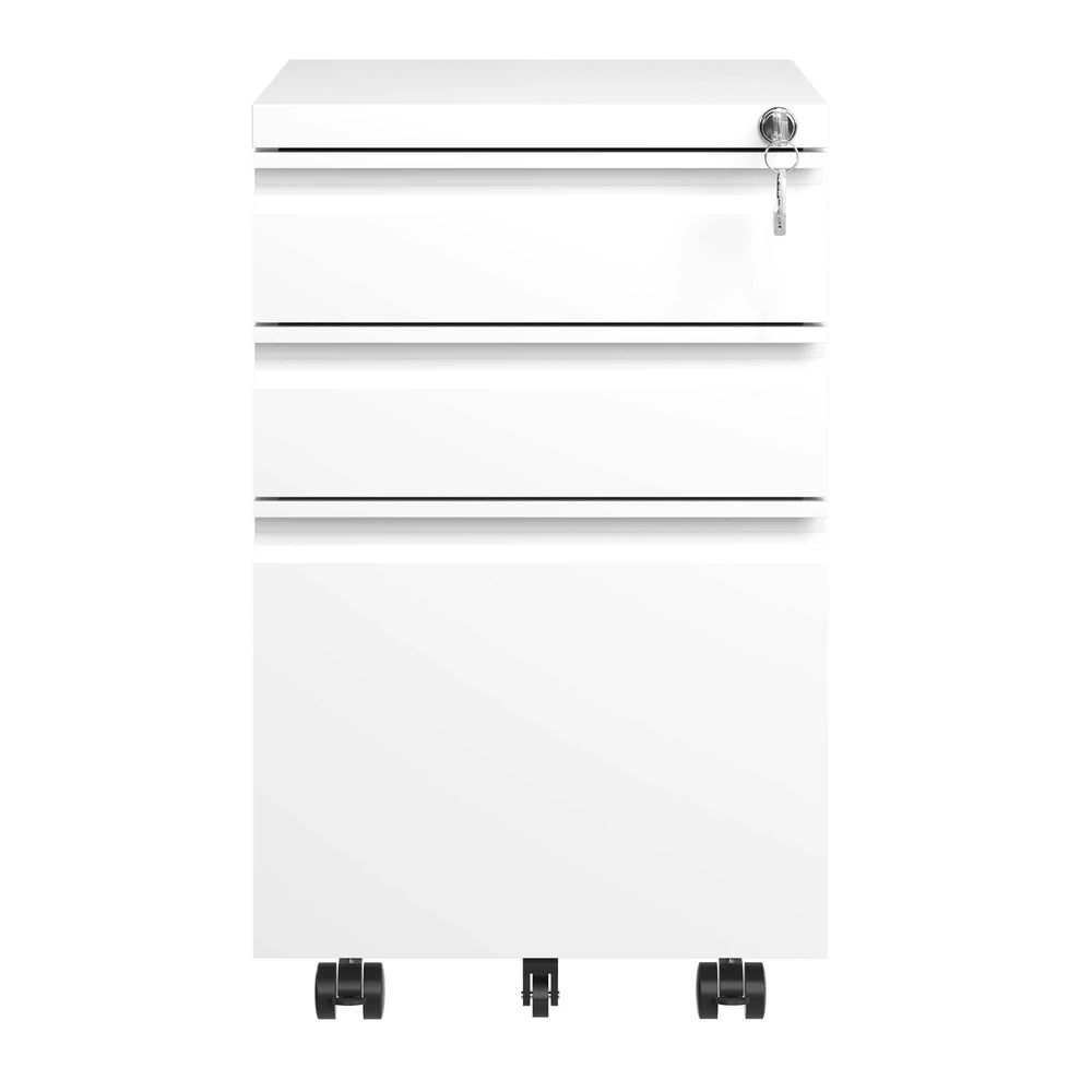 3 Drawer Mobile File Cabinet With Lock,Metal Filing Cabinets For Home Office Organizer Letters Legal A4,Fully Assembled Except Wheels,White