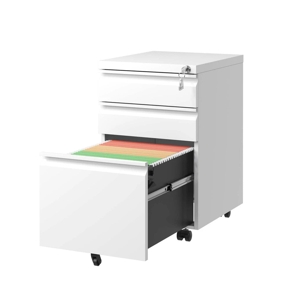 3 Drawer Mobile File Cabinet With Lock,Metal Filing Cabinets For Home Office Organizer Letters Legal A4,Fully Assembled Except Wheels,White