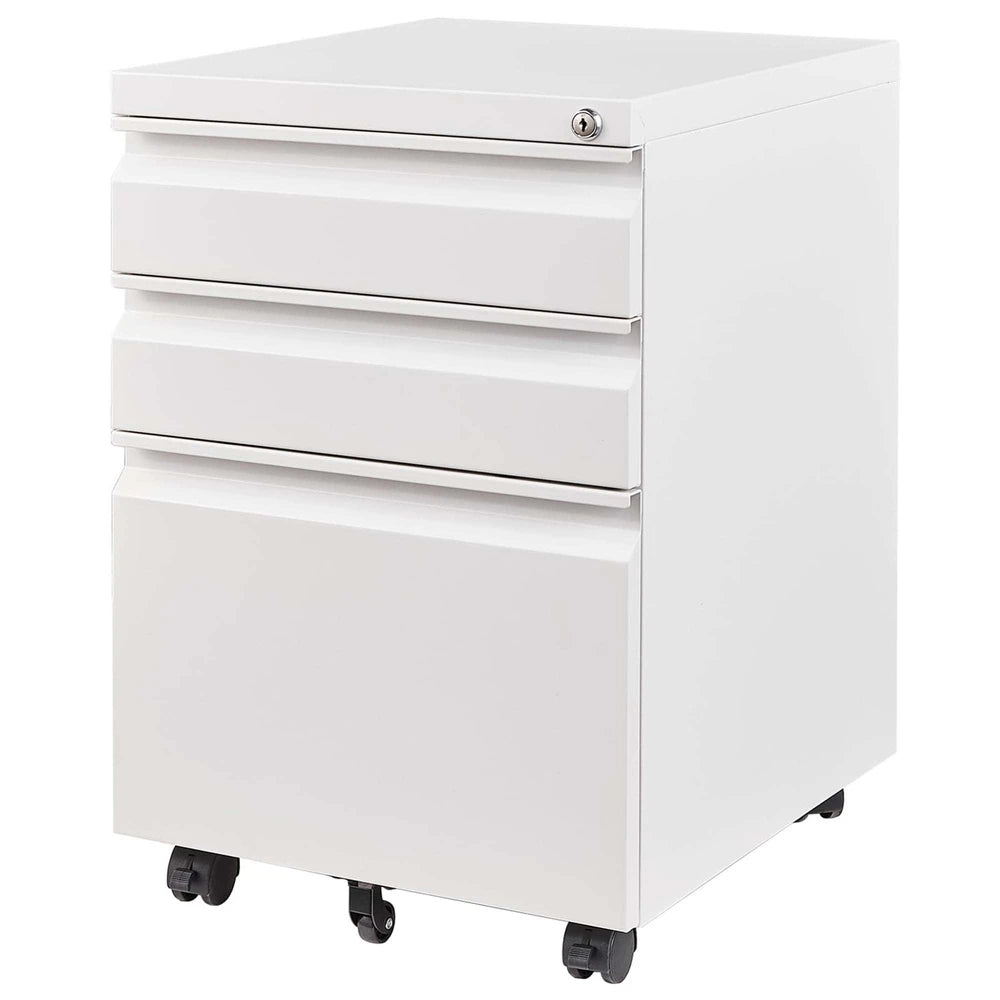 3 Drawer Mobile File Cabinet With Lock,Metal Filing Cabinets For Home Office Organizer Letters Legal A4,Fully Assembled Except Wheels,White