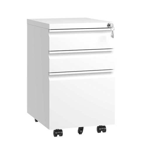 3 Drawer Mobile File Cabinet With Lock,Metal Filing Cabinets For Home Office Organizer Letters Legal A4,Fully Assembled Except Wheels,White