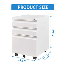 3-Drawer Mobile Metal File Cabinet with Lock – White – alternate product view