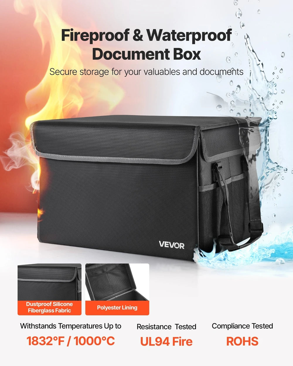 Fireproof Document Box, 1832 ℉ Heat Insulated Fireproof & Waterproof Box, Space-Saving And Foldable Design, Portable Home Office Travel File Organizer, For Passports, Important Documents, Files
