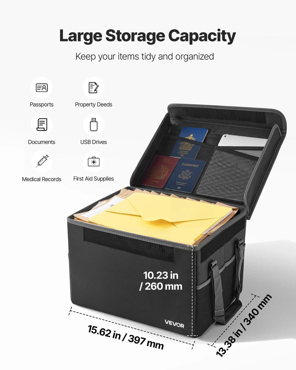 Fireproof Document Box, 1832 ℉ Heat Insulated Fireproof & Waterproof Box, Space-Saving And Foldable Design, Portable Home Office Travel File Organizer, For Passports, Important Documents, Files