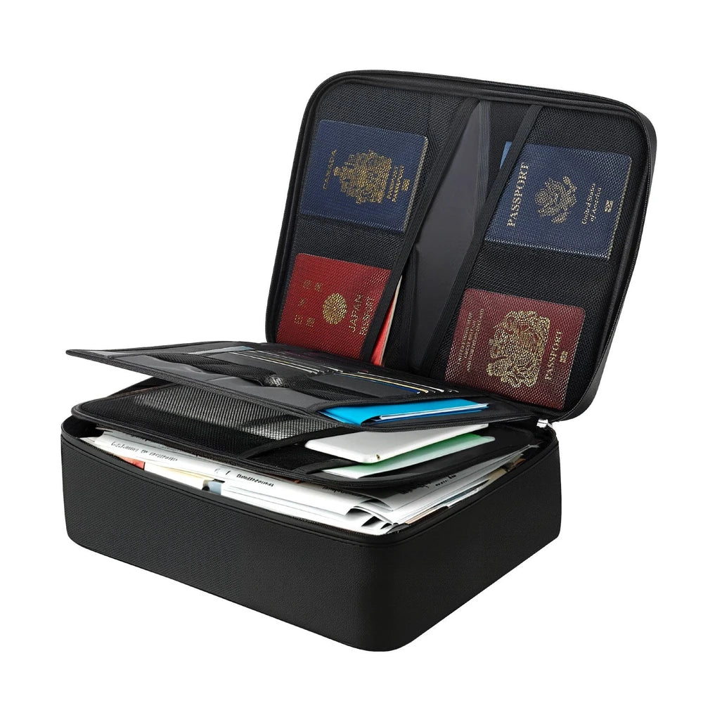 Fireproof Document Box, 1832 ℉ Heat Insulated Fireproof & Waterproof Box With Lock, Portable Multi-Layer Home Office Travel File Storage Organizer, For Passports, Important Documents, Files