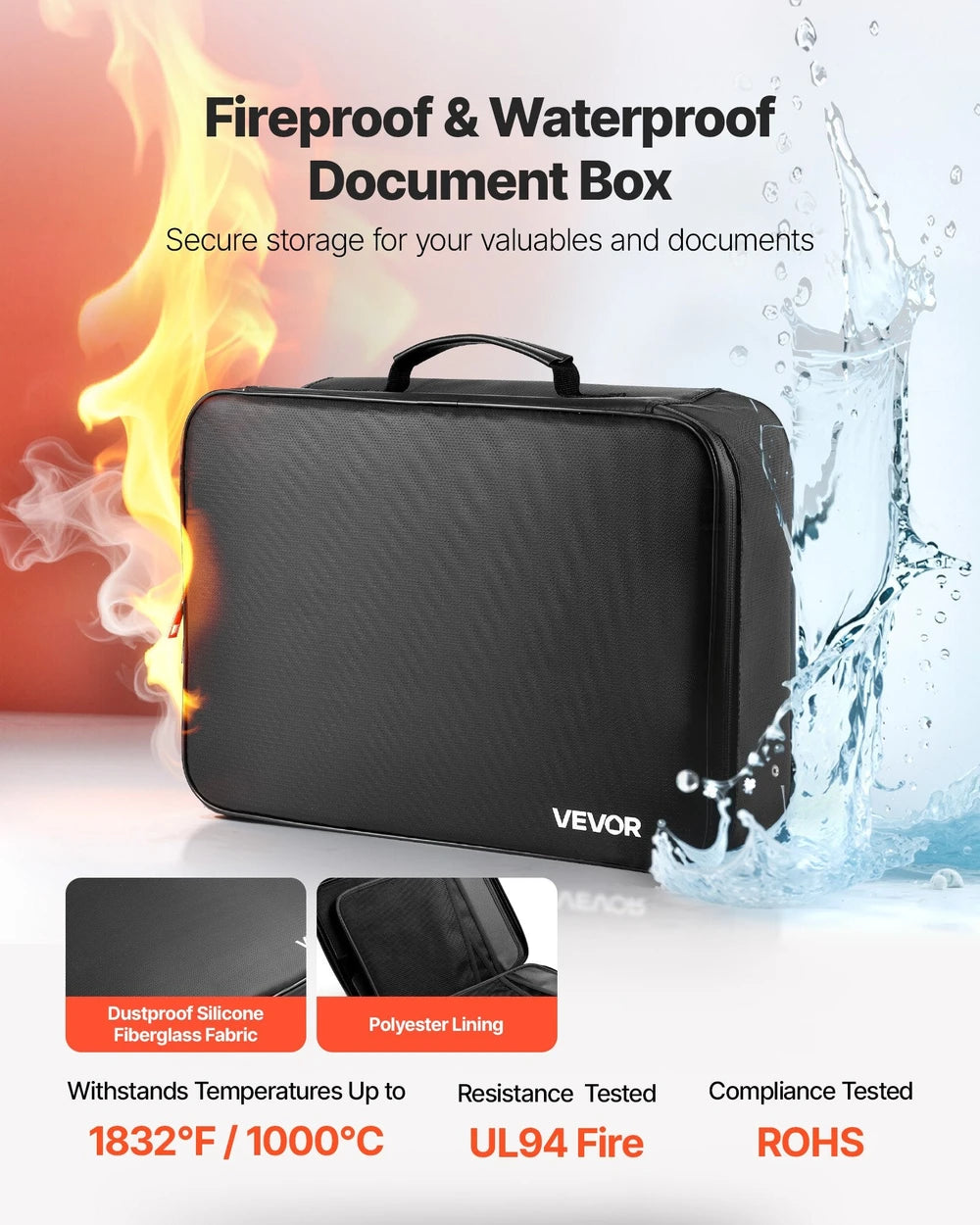 Fireproof Document Box, 1832 ℉ Heat Insulated Fireproof & Waterproof Box With Lock, Portable Multi-Layer Home Office Travel File Storage Organizer, For Passports, Important Documents, Files