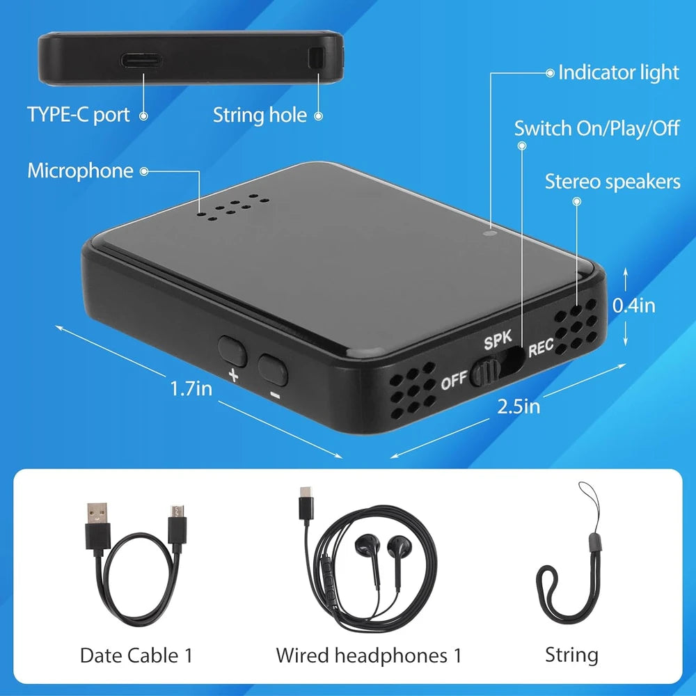 Magnetic voice-activated digital recorder with built-in microphone