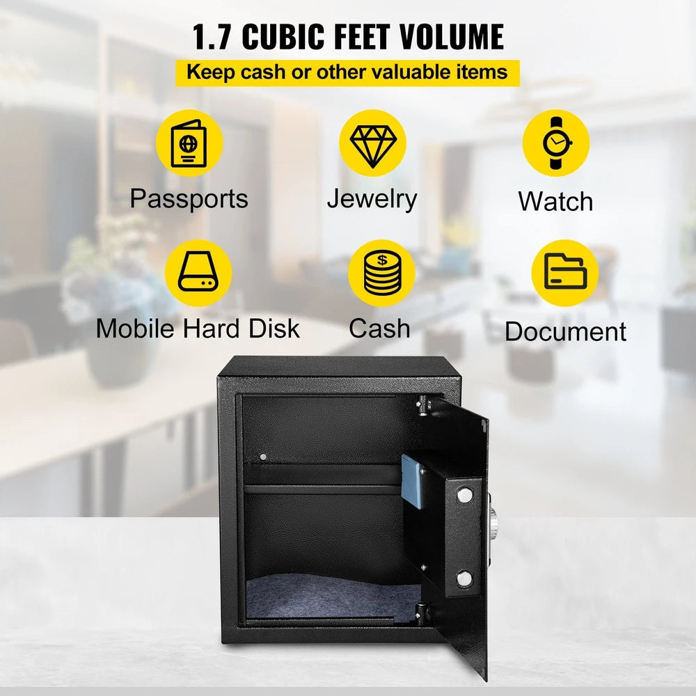Safe Box, 1.7 CU.FT Fingerprint Safe Box For Money W 2 Keys  Digital Keypad, Q235 Steel Safe Box For Storing Cash, Jewelry, Pistols, Documents, Watches In Home Office  Hotel