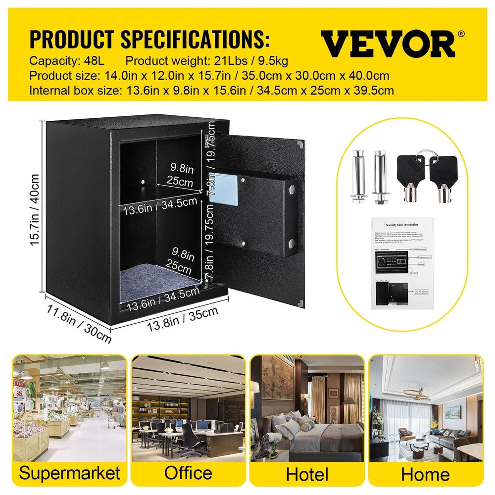 Safe Box, 1.7 CU.FT Fingerprint Safe Box For Money W 2 Keys  Digital Keypad, Q235 Steel Safe Box For Storing Cash, Jewelry, Pistols, Documents, Watches In Home Office  Hotel