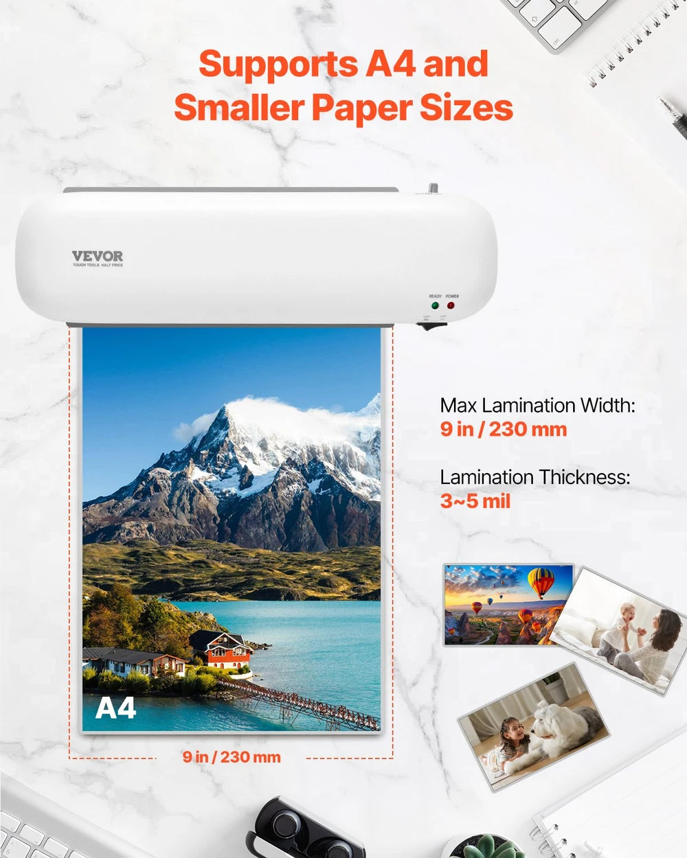 Laminator Machine, Thermal Laminator For Max A4 Paper Size, 3-4 Min Quick Warm Portable Laminator, 3-5 Mil Thickness, Ideal For Home, Office, Business, Or School Supplies, White + Grey