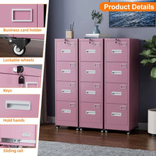 4-Drawer Rolling Metal File Cabinet with Lock – Pink – alternate product view